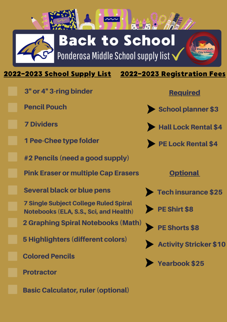 Pondo school supplies list